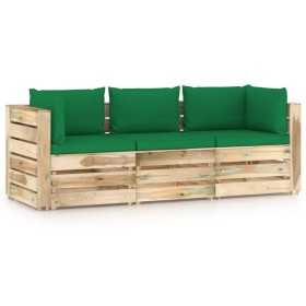 3-seater pallet sofa with green impregnated pine wood cushions by vidaXL, Garden sets - Ref: Foro24-3074560, Price: 363,61 €,...