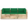 3-seater pallet sofa with green impregnated pine wood cushions by vidaXL, Garden sets - Ref: Foro24-3074560, Price: 363,99 €,...