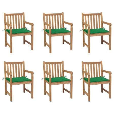 Garden chairs 6 pcs solid teak wood green cushions by vidaXL, Garden chairs - Ref: Foro24-3073036, Price: 808,06 €, Discount: %