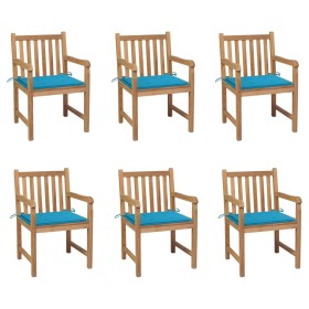 Garden chairs 6 pcs solid teak wood cushions blue by vidaXL, Garden chairs - Ref: Foro24-3073035, Price: 759,99 €, Discount: %