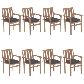 Stackable garden chairs 8 pcs solid teak wood with cushions by vidaXL, Garden chairs - Ref: Foro24-3073448, Price: 892,99 €, ...