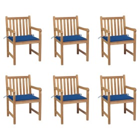 Garden chairs 6 pcs solid teak wood royal blue cushions by vidaXL, Garden chairs - Ref: Foro24-3073041, Price: 870,49 €, Disc...