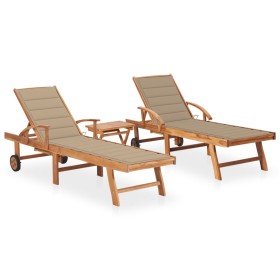 Sun loungers with table and cushion 2 units solid teak wood by vidaXL, Loungers - Ref: Foro24-3073174, Price: 610,36 €, Disco...