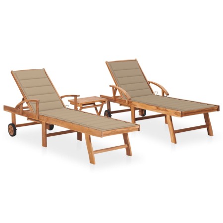 Sonnenliegen mit Tisch und Kissen 2 Einheiten aus massivem Teakholz von vidaXL, Liegen - Ref: Foro24-3073174, Preis: 612,34 €...