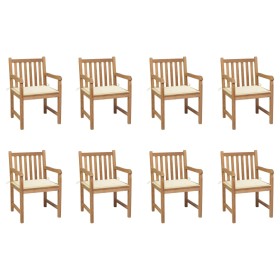 Garden chairs 8 pcs solid teak wood cream cushions by vidaXL, Garden chairs - Ref: Foro24-3073060, Price: 1,00 €, Discount: %