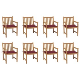 Garden chairs 8 pcs solid teak wood red red cushions by vidaXL, Garden chairs - Ref: Foro24-3073067, Price: 1,00 €, Discount: %