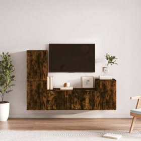 TV furniture set 4 pieces smoked oak plywood by vidaXL, TV Furniture - Ref: Foro24-3188603, Price: 168,58 €, Discount: %