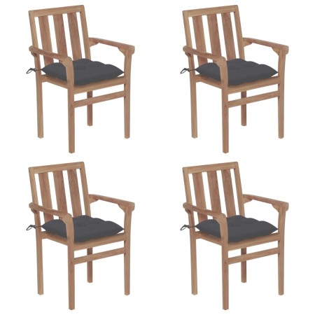 Stackable garden chairs 4 pcs solid teak wood with cushions by vidaXL, Garden chairs - Ref: Foro24-3073394, Price: 467,07 €, ...