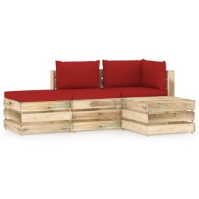 Gartenmöbel 4-teilig mit grün imprägnierten Holzkissen von vidaXL, Gartensets - Ref: Foro24-3074597, Preis: 304,99 €, Rabatt: %