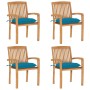 Stackable garden chairs, set of 4, made of teak wood with cushions. by vidaXL, Garden chairs - Ref: Foro24-3073259, Price: 48...