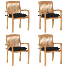 Stackable garden chairs 4 pcs teak wood with cushions by vidaXL, Garden chairs - Ref: Foro24-3073262, Price: 458,99 €, Discou...