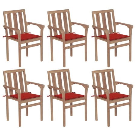 Stackable garden chairs 6 pcs solid teak wood with cushions by vidaXL, Garden chairs - Ref: Foro24-3073412, Price: 709,25 €, ...