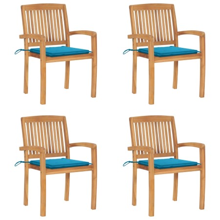 Stackable garden chairs 4 pcs teak wood with cushions by vidaXL, Garden chairs - Ref: Foro24-3073214, Price: 473,58 €, Discou...