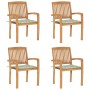 Stackable garden chairs 4 pcs teak wood with cushions by vidaXL, Garden chairs - Ref: Foro24-3073222, Price: 487,19 €, Discou...