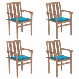 Stackable garden chairs 4 pcs solid teak wood with cushions by vidaXL, Garden chairs - Ref: Foro24-3073383, Price: 446,99 €, ...