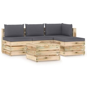 Garden furniture 5 pieces with green impregnated wood cushions by vidaXL, Garden sets - Ref: Foro24-3074615, Price: 449,99 €,...