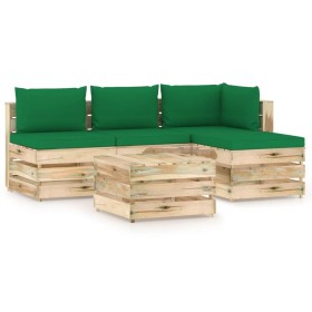 Gartenmöbel 5-teilig mit grün imprägnierten Holzkissen von vidaXL, Gartensets - Ref: Foro24-3074620, Preis: 358,99 €, Rabatt: %