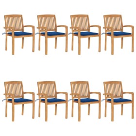 Stackable garden chairs 8 pcs teak wood with cushions by vidaXL, Garden chairs - Ref: Foro24-3073250, Price: 913,99 €, Discou...