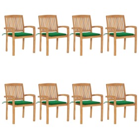 Stackable garden chairs 8 units teak wood with cushions by vidaXL, Garden chairs - Ref: Foro24-3073245, Price: 892,99 €, Disc...