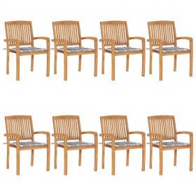 Stackable garden chairs 8 units teak wood with cushions by vidaXL, Garden chairs - Ref: Foro24-3073254, Price: 946,83 €, Disc...