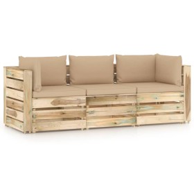 3-seater pallet sofa with green impregnated pine wood cushions by vidaXL, Garden sets - Ref: Foro24-3074558, Price: 426,63 €,...