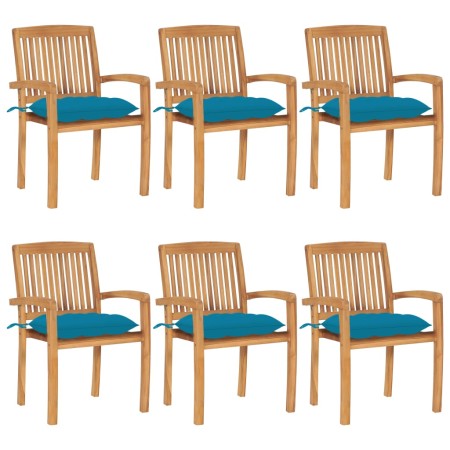 Stackable garden chairs, set of 6, made of teak wood with cushions. by vidaXL, Garden chairs - Ref: Foro24-3073271, Price: 72...