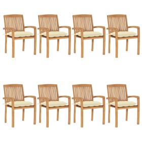 Stackable garden chairs 8 units teak wood with cushions by vidaXL, Garden chairs - Ref: Foro24-3073281, Price: 958,99 €, Disc...