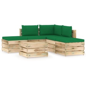 Muebles de jardín 6 piezas con cojines madera impregnada verde de vidaXL, Conjuntos de jardín - Ref: Foro24-3074656, Precio: ...