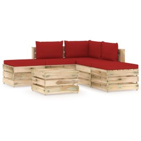 Garden furniture 6 pieces with green impregnated wood cushions by vidaXL, Garden sets - Ref: Foro24-3074657, Price: 480,99 €,...