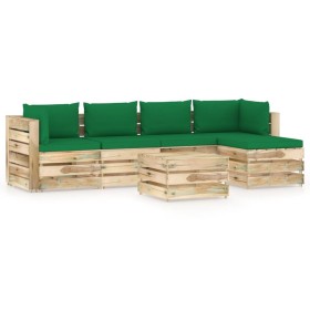 Gartenmöbel 6-teilig mit grün imprägnierten Holzkissen von vidaXL, Gartensets - Ref: Foro24-3074668, Preis: 546,99 €, Rabatt: %