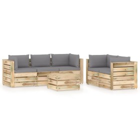 Garden furniture 6 pieces with green impregnated wood cushions by vidaXL, Garden sets - Ref: Foro24-3074676, Price: 827,99 €,...