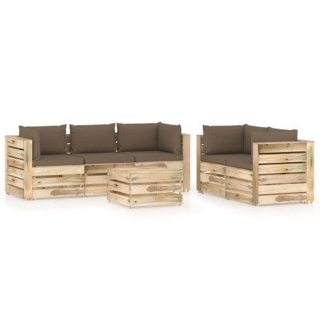 Garden furniture 6 pieces with green impregnated wood cushions by vidaXL, Garden sets - Ref: Foro24-3074683, Price: 827,99 €,...