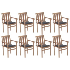 Stackable garden chairs 8 pcs solid teak wood with cushions by vidaXL, Garden chairs - Ref: Foro24-3073433, Price: 905,99 €, ...