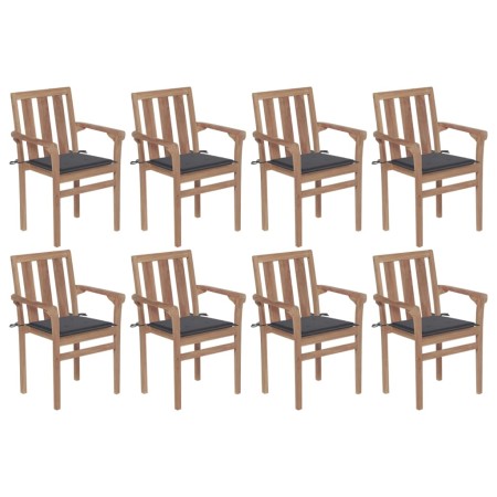 Stackable garden chairs 8 pcs solid teak wood with cushions by vidaXL, Garden chairs - Ref: Foro24-3073433, Price: 943,75 €, ...