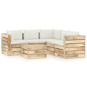 Garden furniture 6 pieces with green impregnated wood cushions by vidaXL, Garden sets - Ref: Foro24-3074689, Price: 824,99 €,...