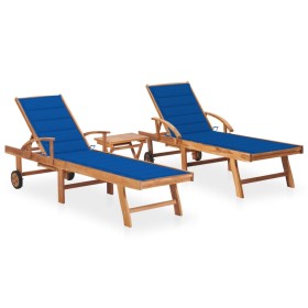 Sun loungers with table and cushion 2 units solid teak wood by vidaXL, Loungers - Ref: Foro24-3073181, Price: 612,34 €, Disco...