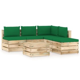 Garden furniture 6 pieces with green impregnated wood cushions by vidaXL, Garden sets - Ref: Foro24-3074704, Price: 471,99 €,...