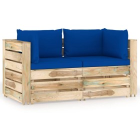 2-seater pallet sofa with green impregnated pine wood cushions by vidaXL, Garden sets - Ref: Foro24-3074553, Price: 309,99 €,...