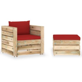 2-piece garden furniture with green impregnated wood cushions by vidaXL, Garden sets - Ref: Foro24-3074537, Price: 162,99 €, ...