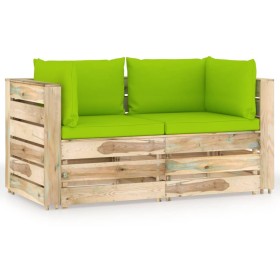 2-seater pallet sofa with green impregnated pine wood cushions by vidaXL, Garden sets - Ref: Foro24-3074554, Price: 292,31 €,...