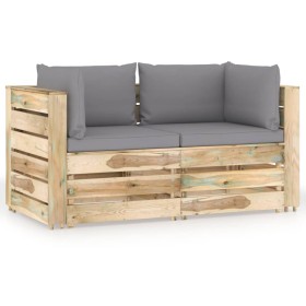 2-seater pallet sofa with green impregnated pine wood cushions by vidaXL, Garden sets - Ref: Foro24-3074544, Price: 316,99 €,...