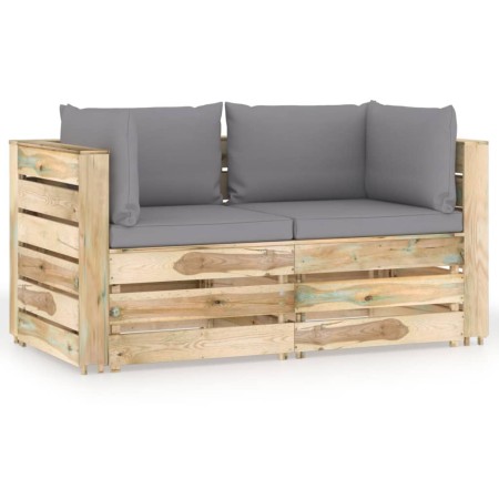 2-Sitzer-Palettensofa mit grün imprägnierten Kiefernholzkissen von vidaXL, Gartensets - Ref: Foro24-3074544, Preis: 316,99 €,...