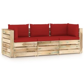 3-seater pallet sofa with green impregnated pine wood cushions by vidaXL, Garden sets - Ref: Foro24-3074561, Price: 376,99 €,...