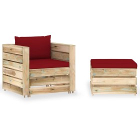 2-piece garden furniture with green impregnated wood cushions by vidaXL, Garden sets - Ref: Foro24-3074540, Price: 160,99 €, ...