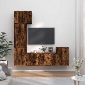 TV furniture set 5 pieces smoked oak plywood by vidaXL, TV Furniture - Ref: Foro24-3188627, Price: 213,63 €, Discount: %