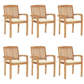 Stackable garden chairs, set of 6, made of teak wood with cushions. by vidaXL, Garden chairs - Ref: Foro24-3073227, Price: 71...