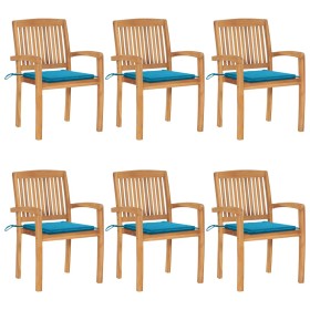 Stackable garden chairs 6 pcs teak wood with cushions by vidaXL, Garden chairs - Ref: Foro24-3073229, Price: 700,99 €, Discou...