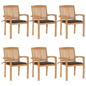 Stackable garden chairs, set of 6, made of teak wood with cushions. by vidaXL, Garden chairs - Ref: Foro24-3073233, Price: 71...