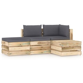 Gartenmöbel 4-teilig mit grün imprägnierten Holzkissen von vidaXL, Gartensets - Ref: Foro24-3074591, Preis: 350,99 €, Rabatt: %