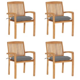 Stackable garden chairs 4 pcs teak wood with cushions by vidaXL, Garden chairs - Ref: Foro24-3073256, Price: 458,99 €, Discou...